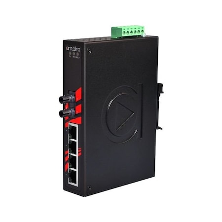 Antaira 5-Port Industrial Unmanaged Ethernet Switch, w/4-10/100Tx + 1-100Fx *Multi-mode 2Km; EOT LNX-0501-ST-M-T